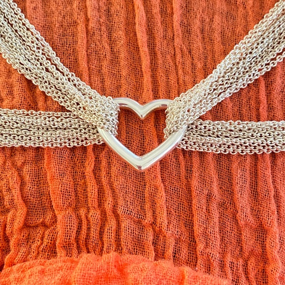 STERLING SILVER MULTI CHAIN HEART TOGGLE NECKLACE - Picture 2 of 3